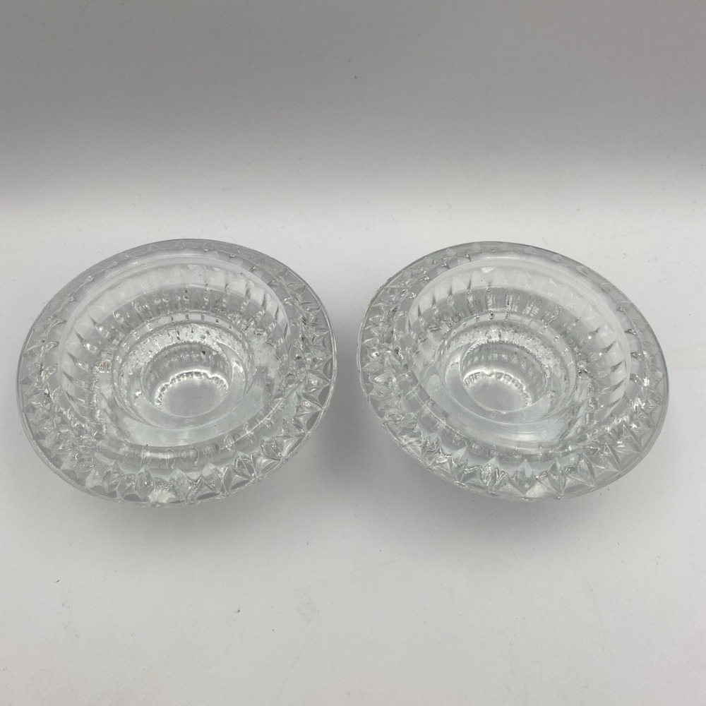 Pair Crystal‎ Glass Candle Holder Set Scalloped Taper/Votive Base Candlestick